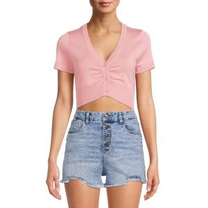 Pink sweater shrug crop top.